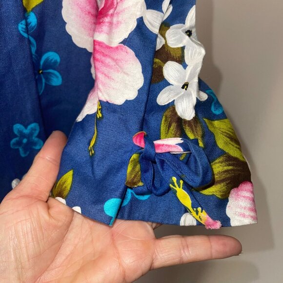 Ui Maikai Vintage Womens Dress Size Large Blue Floral Maxi Pure Cotton - Picture 5 of 12